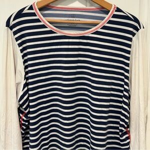 Lands End Swim Shirt Women 1X Navy White Stripe Long Sleeve Rash Guard Pullover